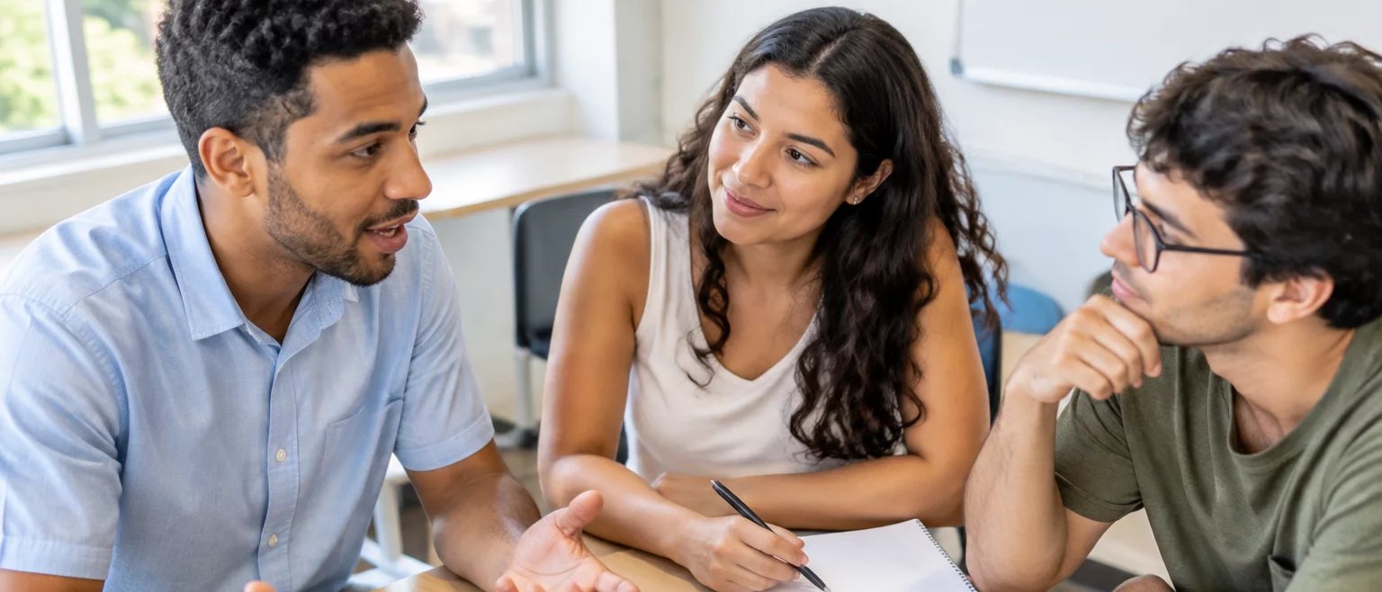 Mesa vista de cima, com o esquema de um raciocínio rabiscado à mão numa folha solta